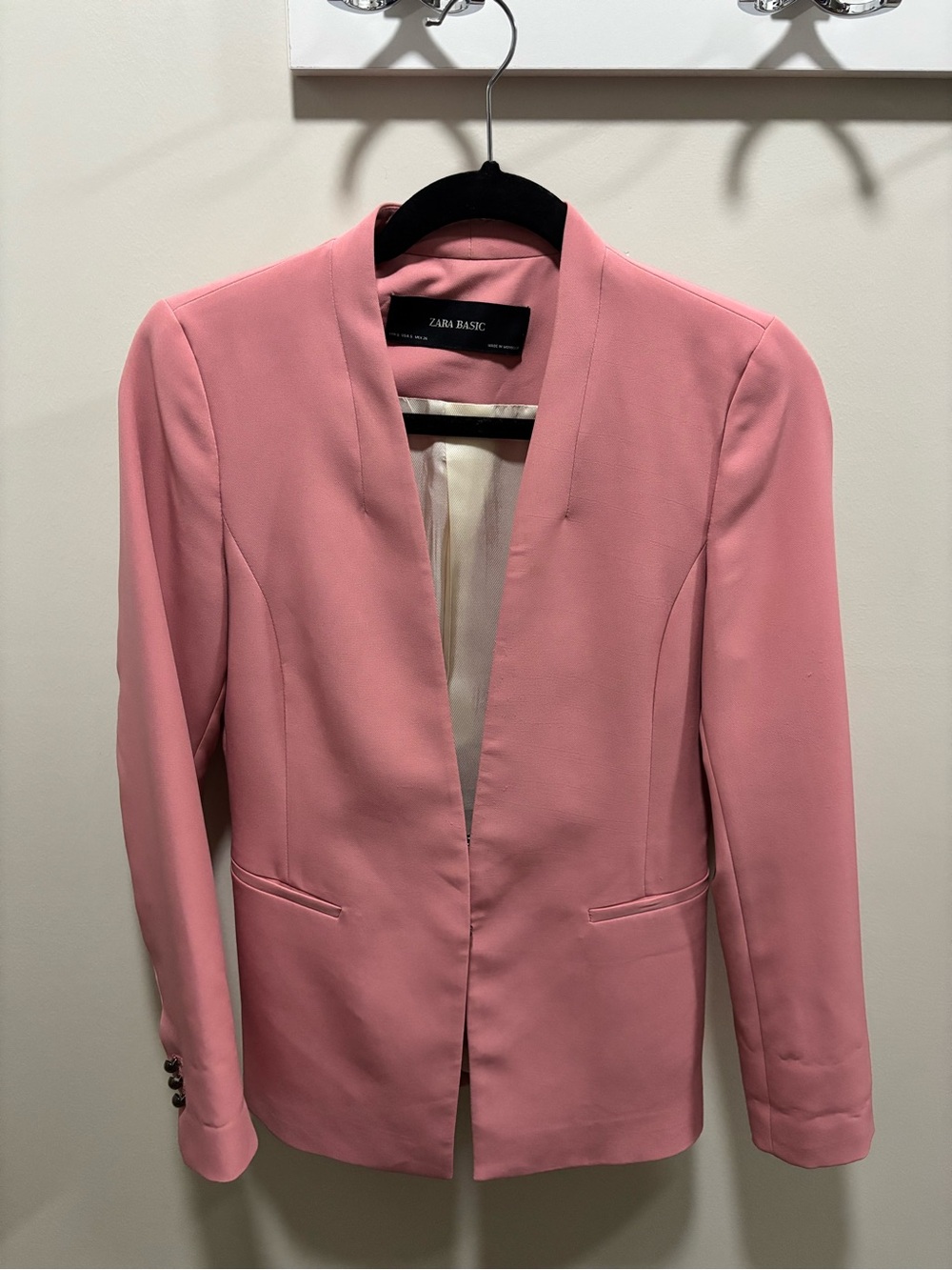 Zara Light Pink Collarless Open Blazer
